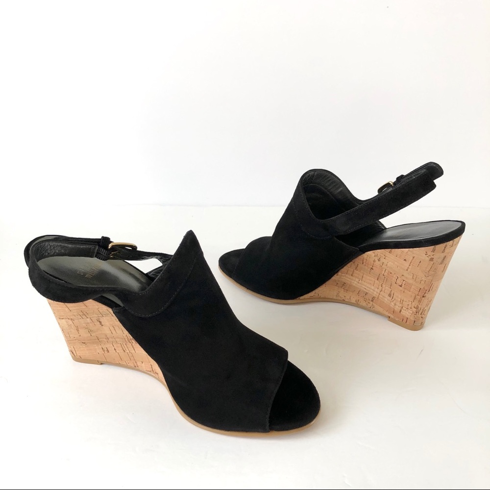 Stuart Weitzman Liner Black Suede Open Toe Sling … - image 3